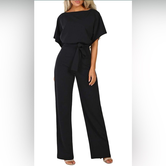 Pants - One piece belted wide leg jumpsuit, large